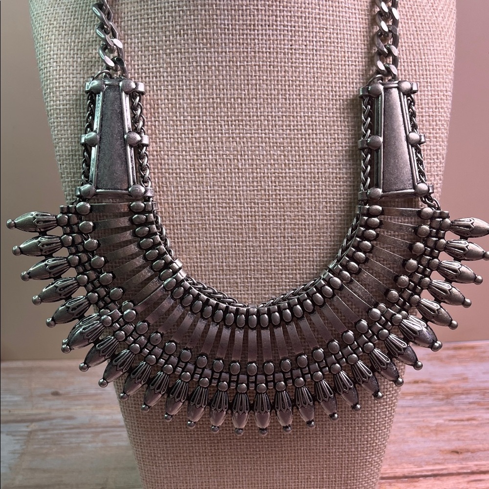 Boho Silver Toned Statement Necklace - image 2